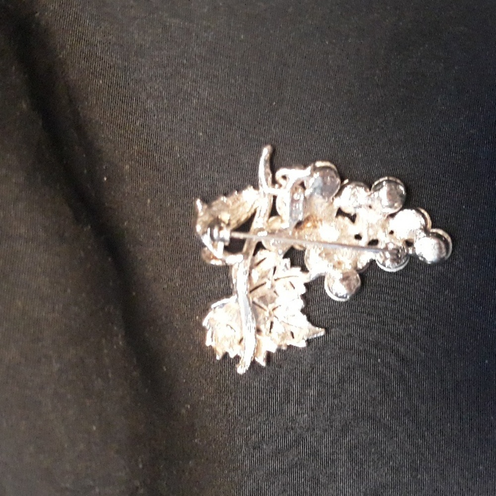 Vintage Aurora Borealis Signed Brooch J.S.H. Grape Cluster Vintage silver color - Picture 7 of 7